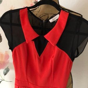 Lovely red dress with collar and sheer sleeve